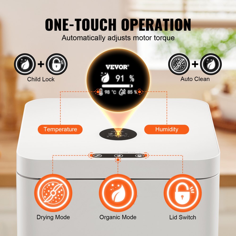 HQD-520 - 5L Electric Countertop Composter with Smart Controls and Safety Lock