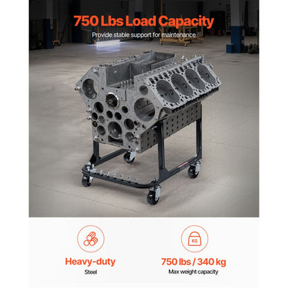 XXJD1500ZE - Heavy-Duty 750 lbs Engine Stand with 4 Casters & Adjustable Hooks