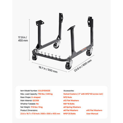 XXJD1500ZE - Heavy-Duty 750 lbs Engine Stand with 4 Casters & Adjustable Hooks