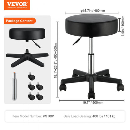 PST001 - VEVOR Adjustable Rolling Stool, 18.1"-23.8" Height, 400 lbs Capacity