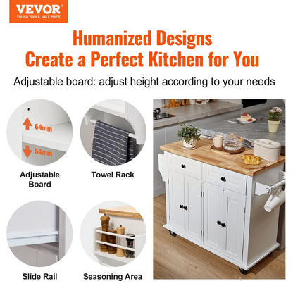 SR191276 - Elegant 35.4" VEVOR Kitchen Island Cart with Solid Wood Top