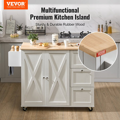 SR221265 - VEVOR Solid Wood Kitchen Island Cart with Drop Leaf & Storage