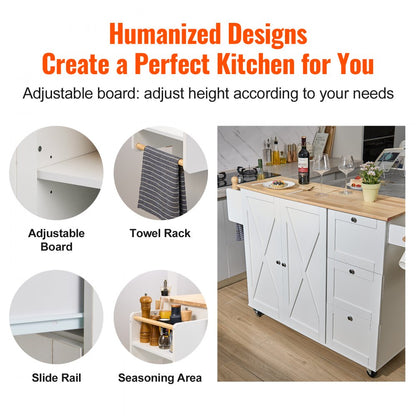 SR221265 - VEVOR Solid Wood Kitchen Island Cart with Drop Leaf & Storage
