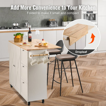 SR221265 - VEVOR Solid Wood Kitchen Island Cart with Drop Leaf & Storage
