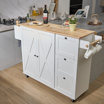 SR221265 - VEVOR Solid Wood Kitchen Island Cart with Drop Leaf & Storage