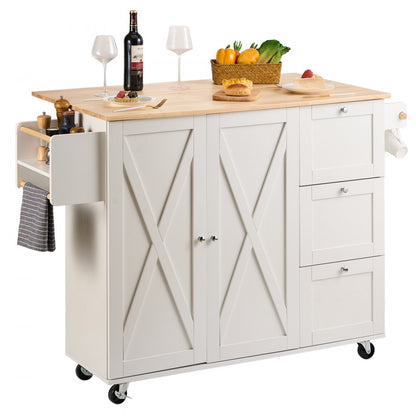 SR221265 - VEVOR Solid Wood Kitchen Island Cart with Drop Leaf & Storage