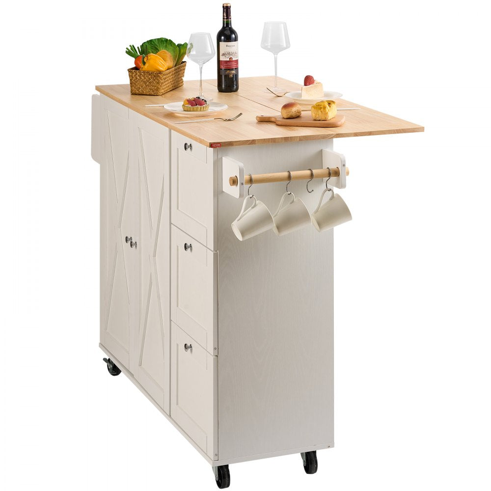 SR221265 - VEVOR Solid Wood Kitchen Island Cart with Drop Leaf & Storage