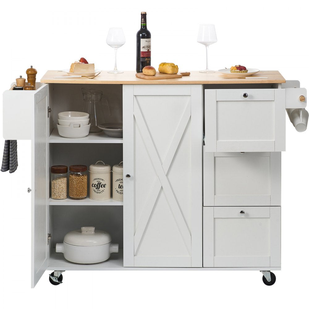 SR221265 - VEVOR Solid Wood Kitchen Island Cart with Drop Leaf & Storage