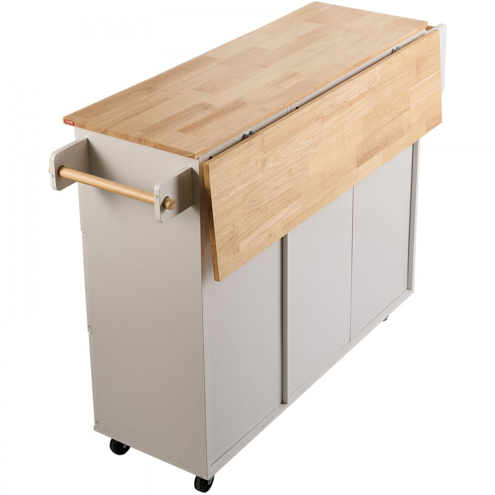 SR221265 - VEVOR Solid Wood Kitchen Island Cart with Drop Leaf & Storage