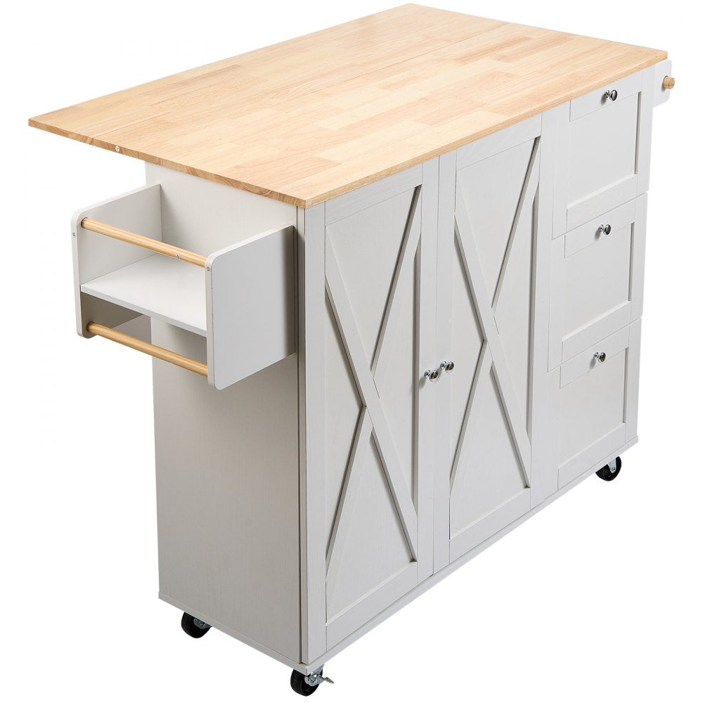 SR221265 - VEVOR Solid Wood Kitchen Island Cart with Drop Leaf & Storage