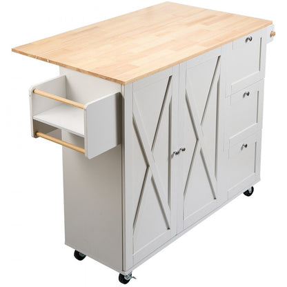 SR221265 - VEVOR Solid Wood Kitchen Island Cart with Drop Leaf & Storage