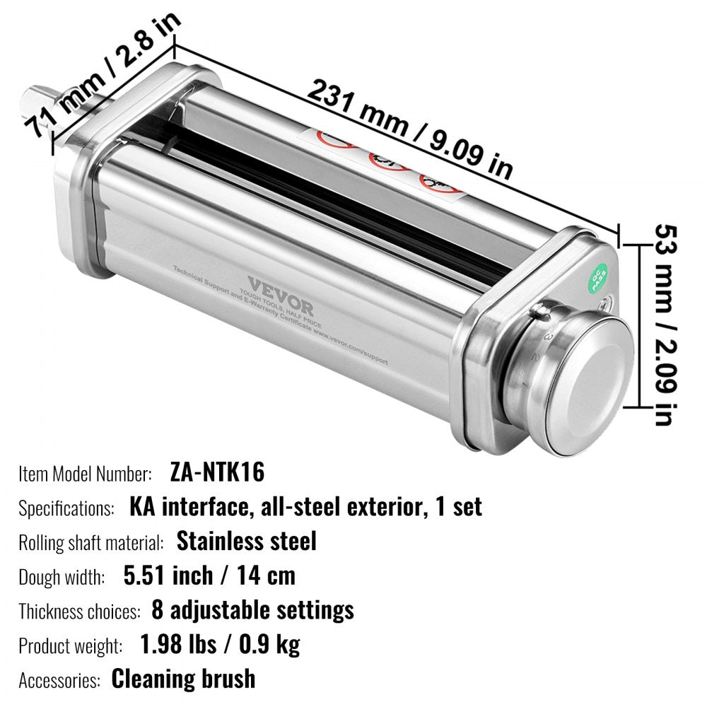 ZA-NTK92 - Versatile Stainless Steel Pasta Roller for KitchenAid Mixer