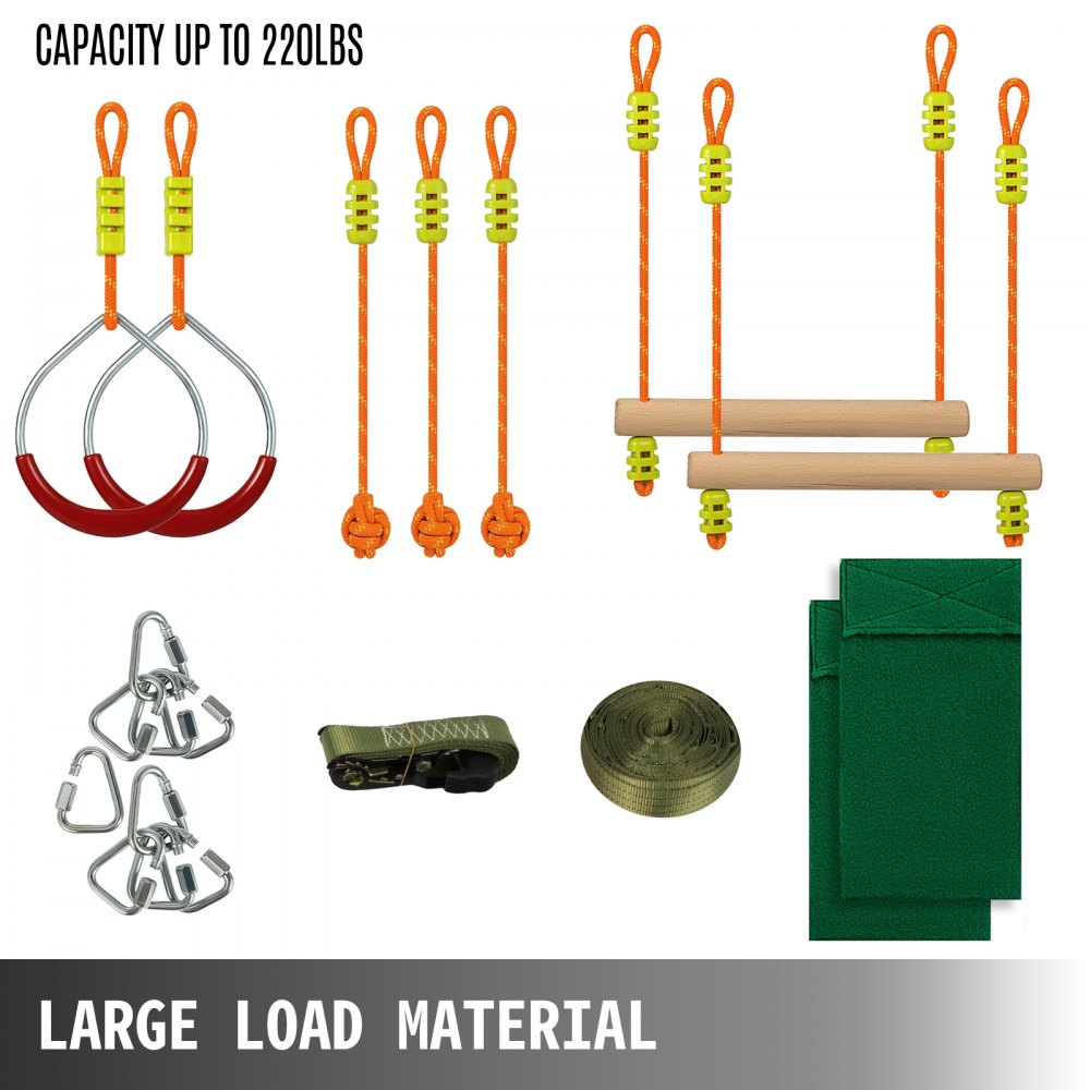 010195884875 - 36FT Kids Ninja Warrior Course with 7 Obstacles and Safety Clips