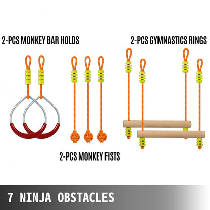 010195884875 - 36FT Kids Ninja Warrior Course with 7 Obstacles and Safety Clips
