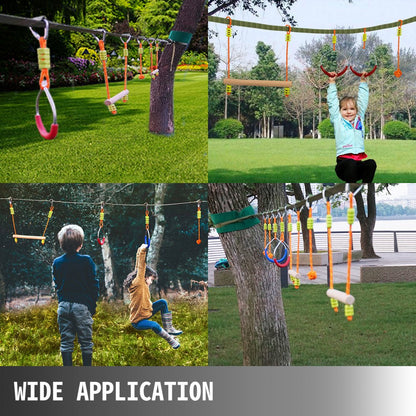 010195884875 - 36FT Kids Ninja Warrior Course with 7 Obstacles and Safety Clips