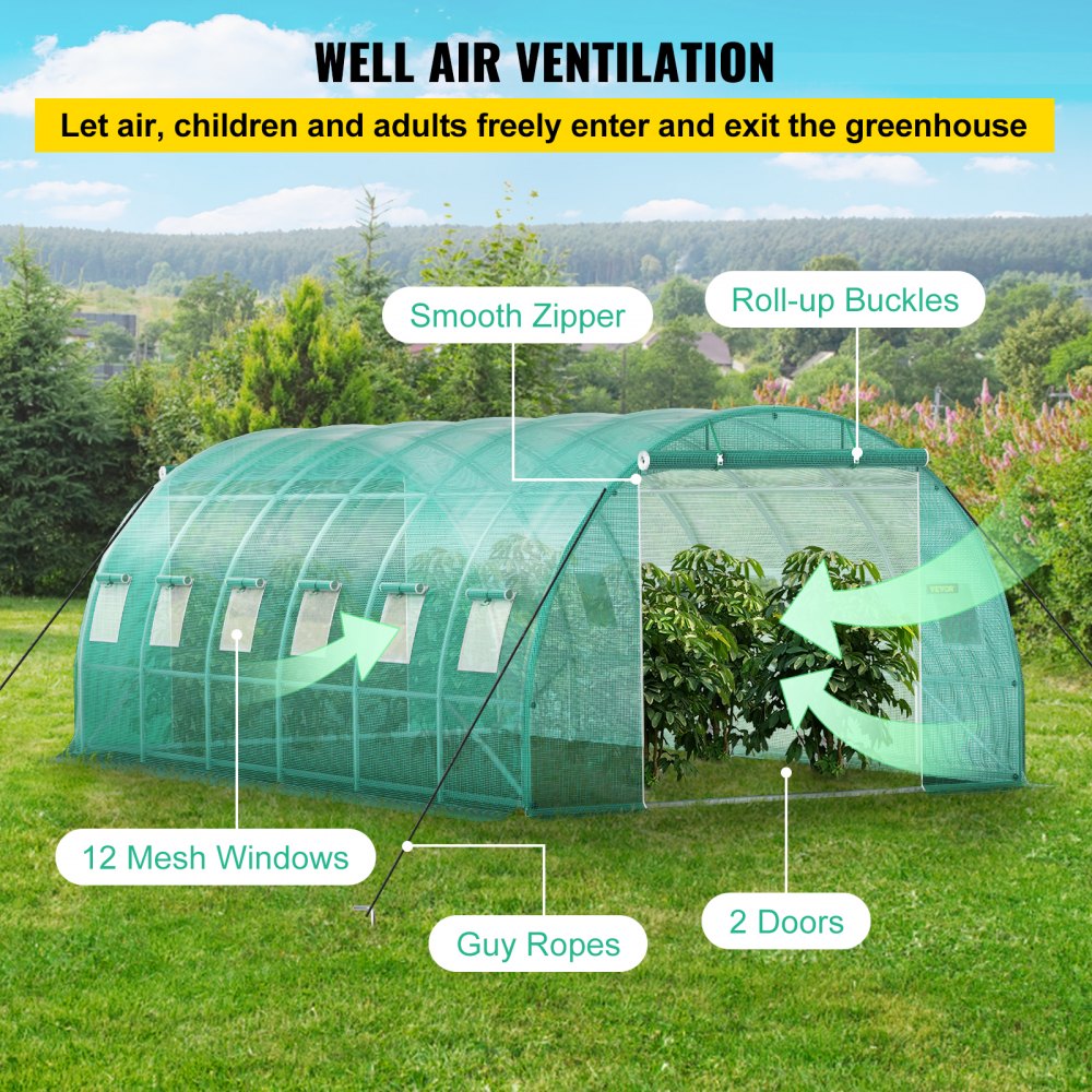 VV-TG-12107GREEN - Sturdy 3-Beam Tunnel Greenhouse for Optimal Plant Growth