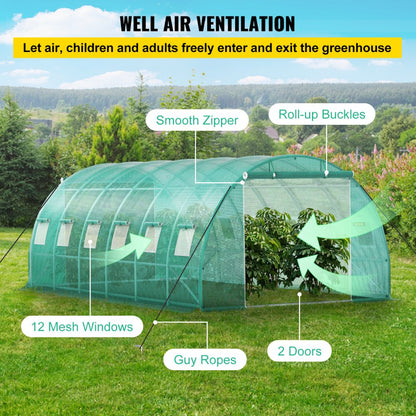 VV-TG-12107GREEN - Sturdy 3-Beam Tunnel Greenhouse for Optimal Plant Growth