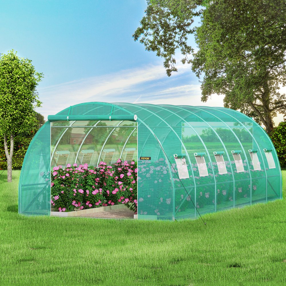 VV-TG-12107GREEN - Sturdy 3-Beam Tunnel Greenhouse for Optimal Plant Growth