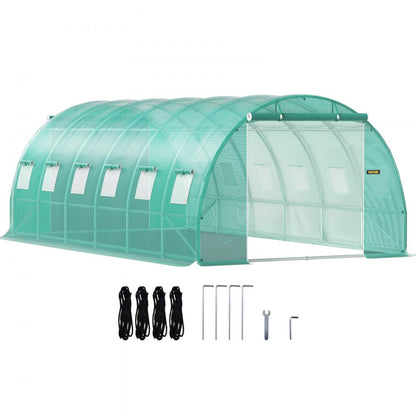 VV-TG-12107GREEN - Sturdy 3-Beam Tunnel Greenhouse for Optimal Plant Growth