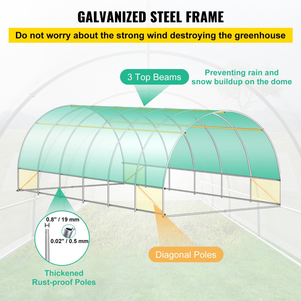 VV-TG-12107WHITE - 20x10ft Portable Greenhouse with Galvanized Steel Structure