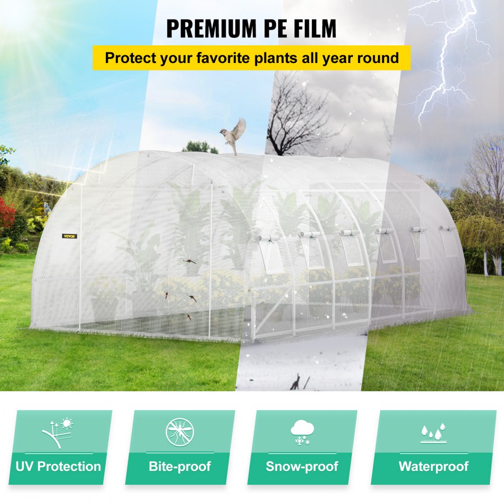 VV-TG-12107WHITE - 20x10ft Portable Greenhouse with Galvanized Steel Structure