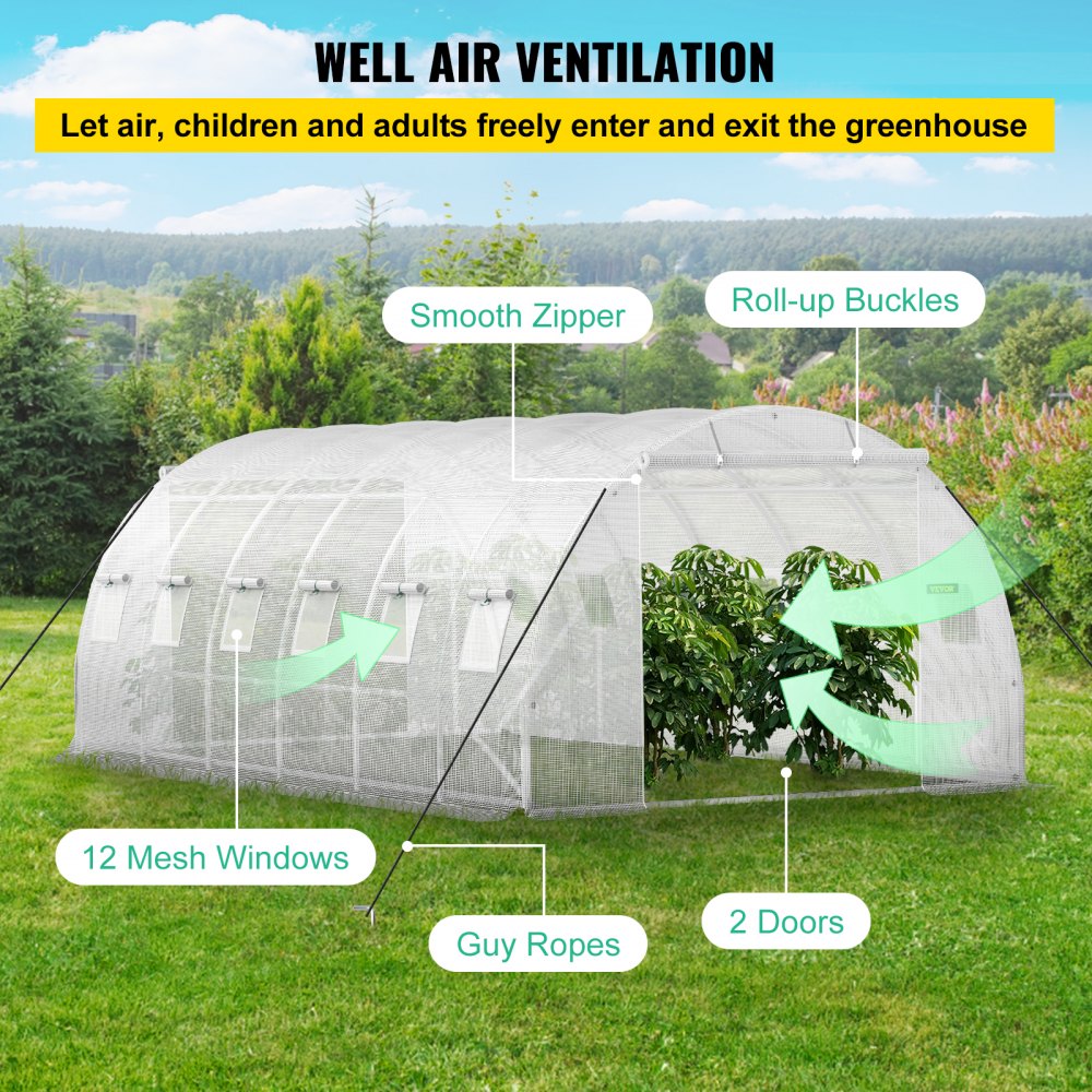 VV-TG-12107WHITE - 20x10ft Portable Greenhouse with Galvanized Steel Structure