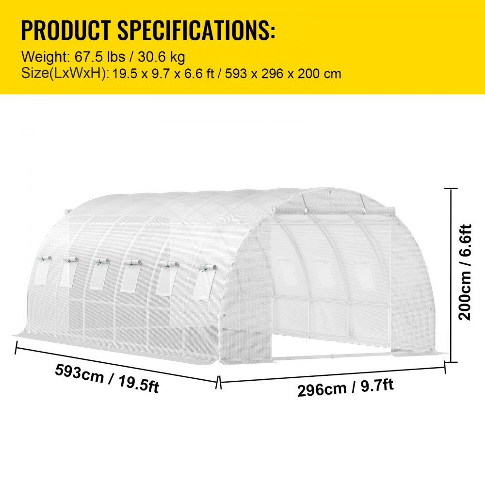 VV-TG-12107WHITE - 20x10ft Portable Greenhouse with Galvanized Steel Structure