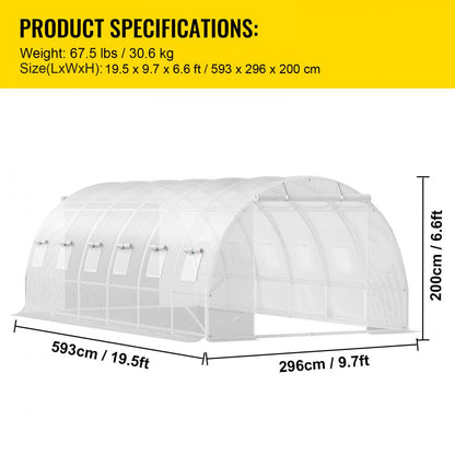 VV-TG-12107WHITE - 20x10ft Portable Greenhouse with Galvanized Steel Structure