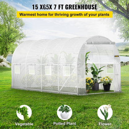 VV-TG-1577WHITE - 15ft Tunnel Greenhouse with PE Cover & Galvanized Frame