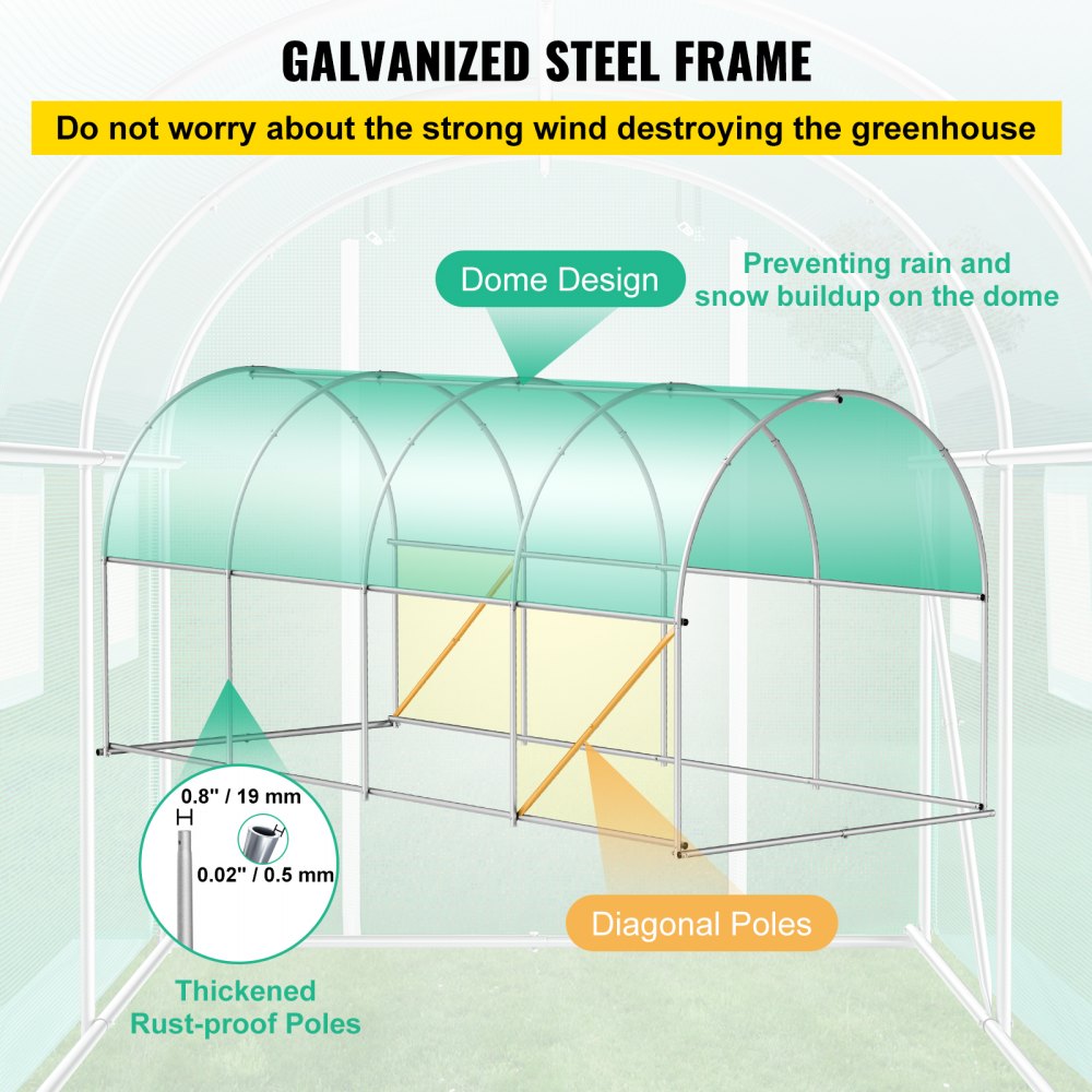 VV-TG-1577WHITE - 15ft Tunnel Greenhouse with PE Cover & Galvanized Frame