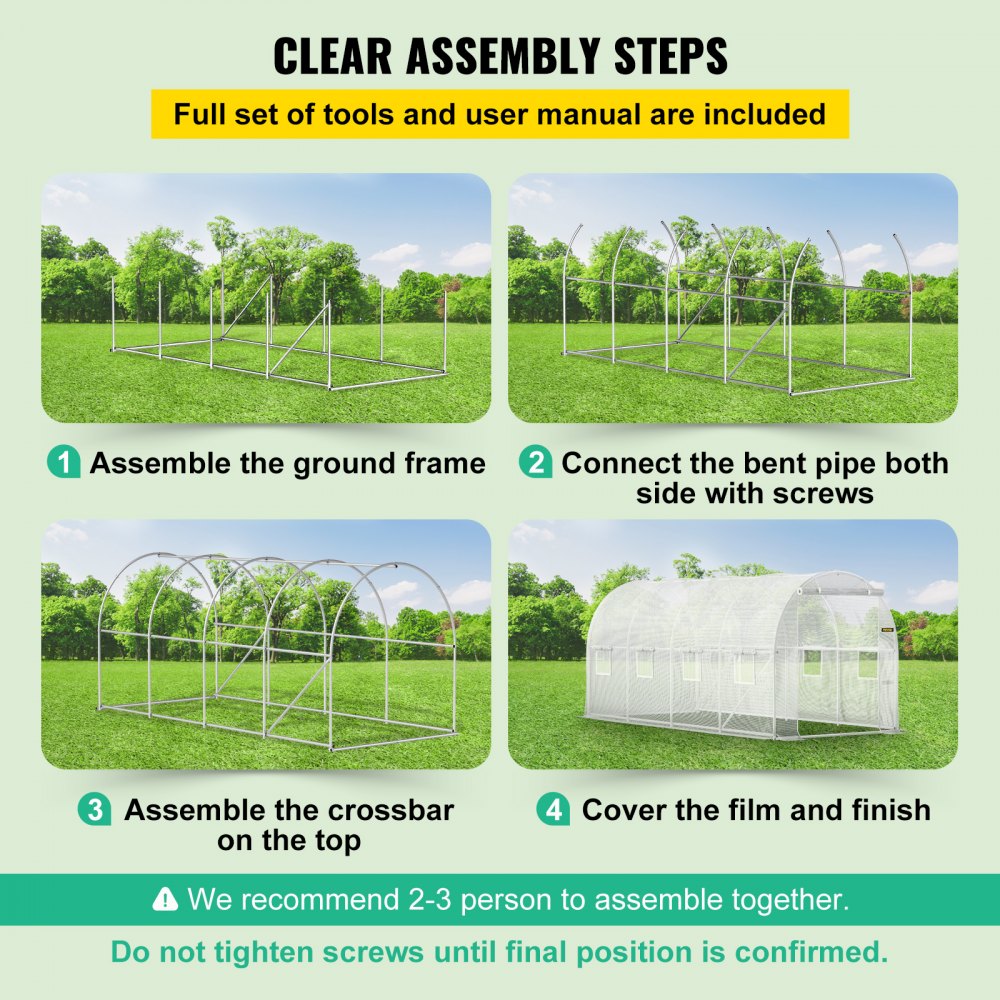 VV-TG-1577WHITE - 15ft Tunnel Greenhouse with PE Cover & Galvanized Frame