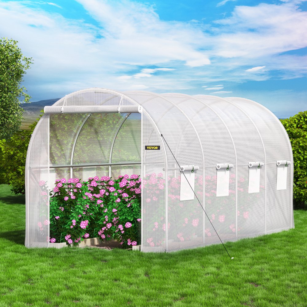 VV-TG-1577WHITE - 15ft Tunnel Greenhouse with PE Cover & Galvanized Frame