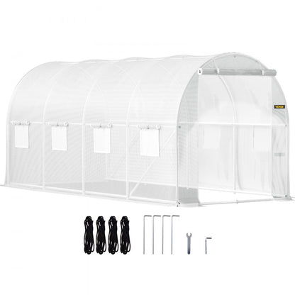 VV-TG-1577WHITE - 15ft Tunnel Greenhouse with PE Cover & Galvanized Frame
