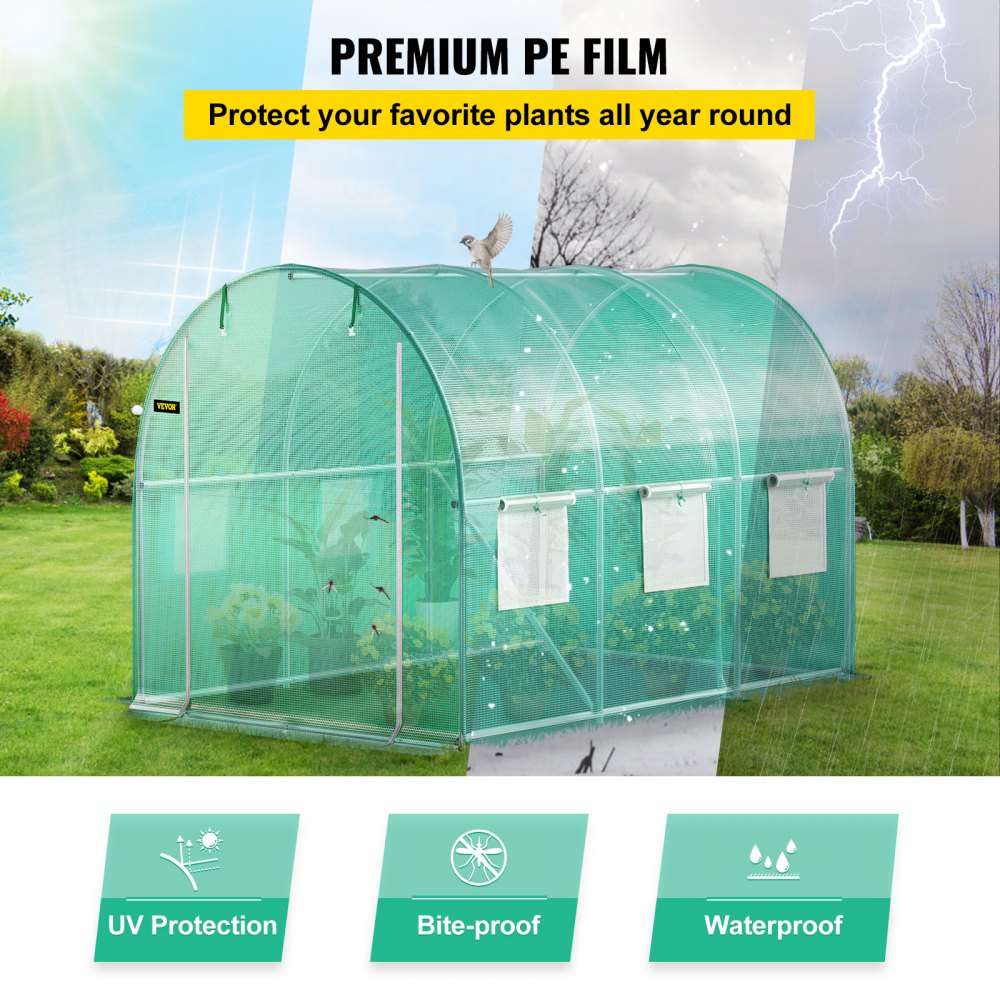 VV-TG-1077GREEN - 9.8x6.6ft Walk-In Greenhouse with Zipped Door and Mesh Windows