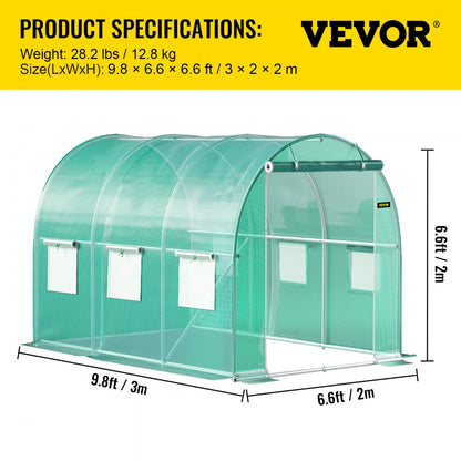 VV-TG-1077GREEN - 9.8x6.6ft Walk-In Greenhouse with Zipped Door and Mesh Windows