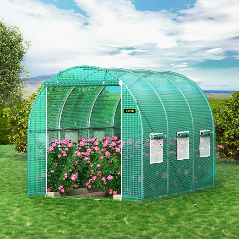 VV-TG-1077GREEN - 9.8x6.6ft Walk-In Greenhouse with Zipped Door and Mesh Windows