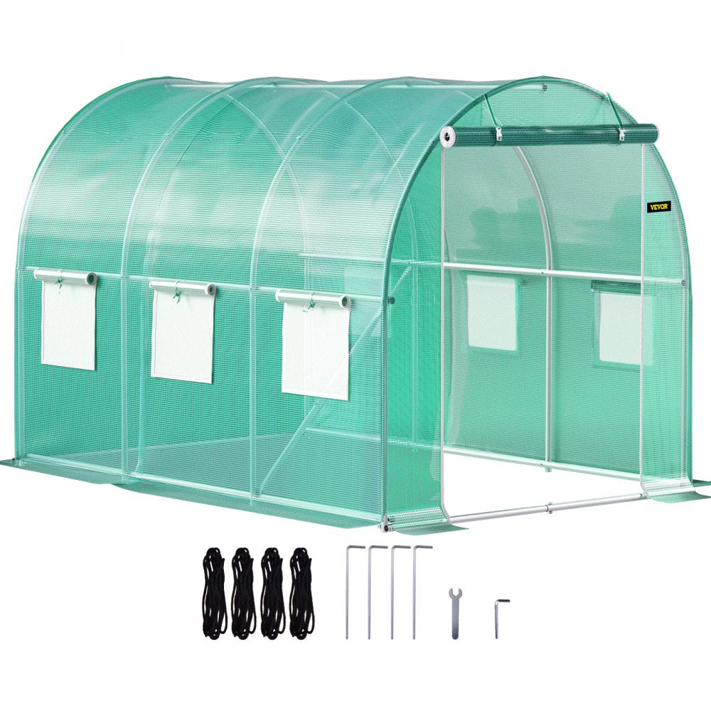 VV-TG-1077GREEN - 9.8x6.6ft Walk-In Greenhouse with Zipped Door and Mesh Windows