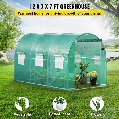 VV-TG-1577GREEN - 12x7ft Walk-in Tunnel Greenhouse with Waterproof PE Cover