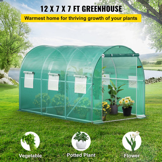 VV-TG-1577GREEN - 12x7ft Walk-in Tunnel Greenhouse with Waterproof PE Cover