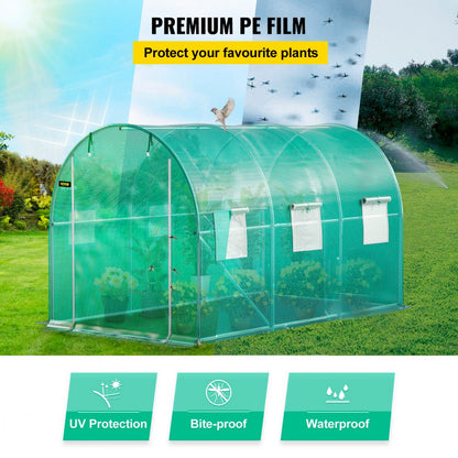 VV-TG-1577GREEN - 12x7ft Walk-in Tunnel Greenhouse with Waterproof PE Cover