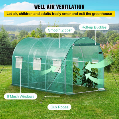 VV-TG-1577GREEN - 12x7ft Walk-in Tunnel Greenhouse with Waterproof PE Cover