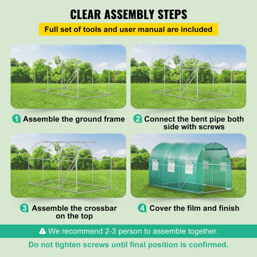 VV-TG-1577GREEN - 12x7ft Walk-in Tunnel Greenhouse with Waterproof PE Cover