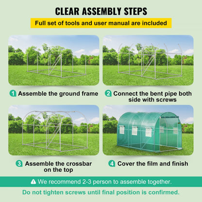 VV-TG-1577GREEN - 12x7ft Walk-in Tunnel Greenhouse with Waterproof PE Cover