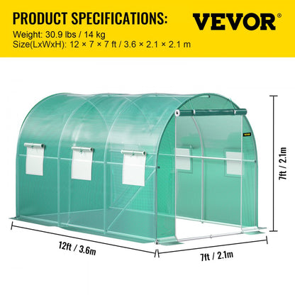 VV-TG-1577GREEN - 12x7ft Walk-in Tunnel Greenhouse with Waterproof PE Cover