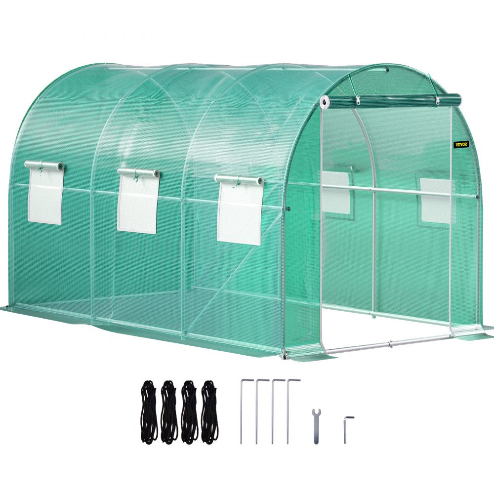 VV-TG-1577GREEN - 12x7ft Walk-in Tunnel Greenhouse with Waterproof PE Cover