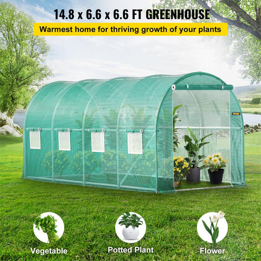 VV-TG-1577GREEN - 14.8ft Walk-In Greenhouse with Waterproof Cover & Ventilation
