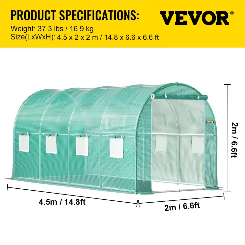 VV-TG-1577GREEN - 14.8ft Walk-In Greenhouse with Waterproof Cover & Ventilation