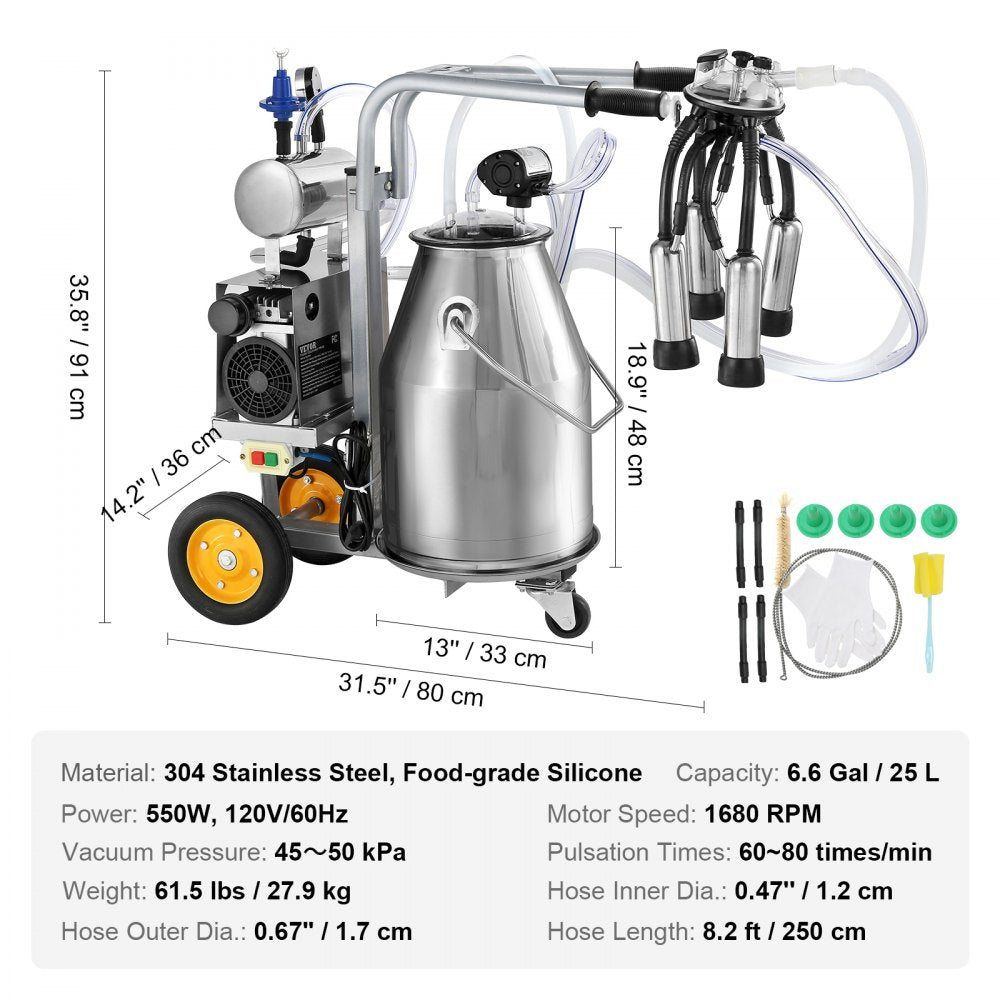9JYZ-1 - 6.6-Gallon Stainless Steel Electric Cow Milking Machine