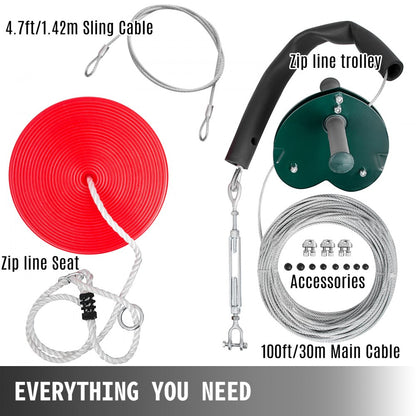 010258286871 - 100FT Zip Line Kit for Kids, Adjustable Seat & Easy Assembly