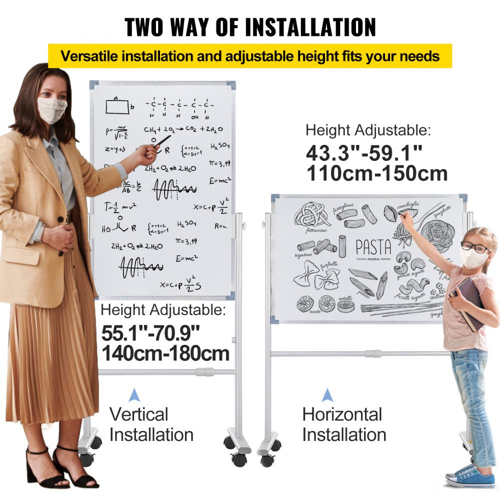 YDMB36X24 - Adjustable Mobile Whiteboard 24" x 36" with Magnetic Surface